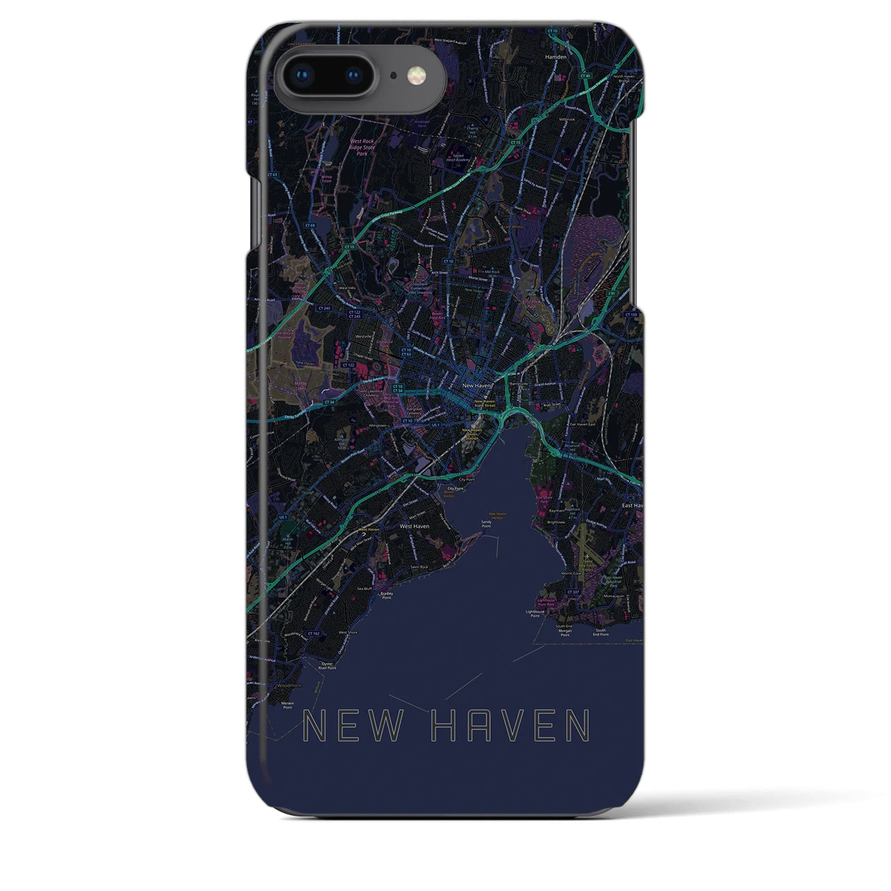 【ニューヘイブン】地図柄iPhoneケース（バックカバータイプ・ブラック）iPhone 8Plus /7Plus / 6sPlus / 6Plus 用