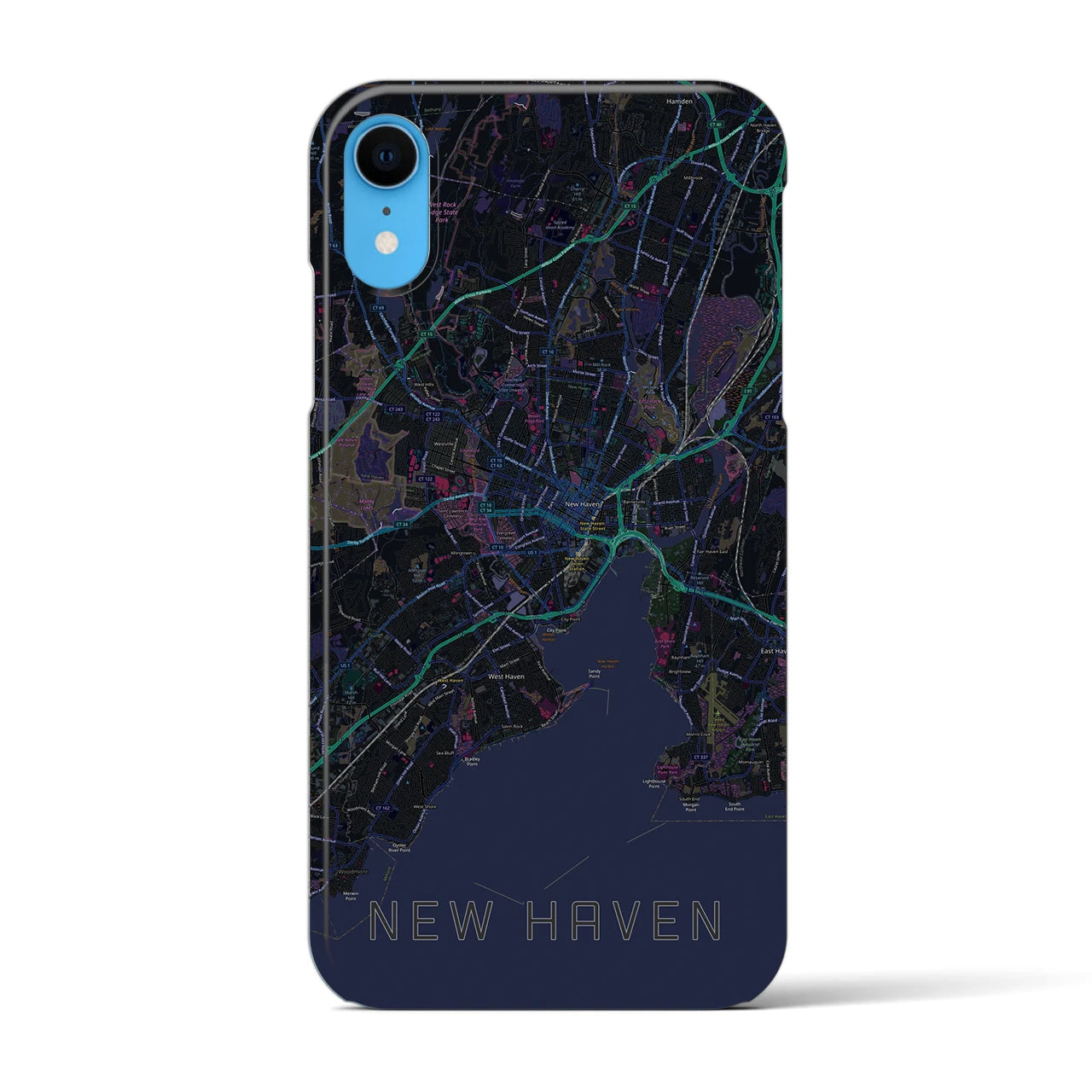 【ニューヘイブン】地図柄iPhoneケース（バックカバータイプ・ブラック）iPhone XR 用