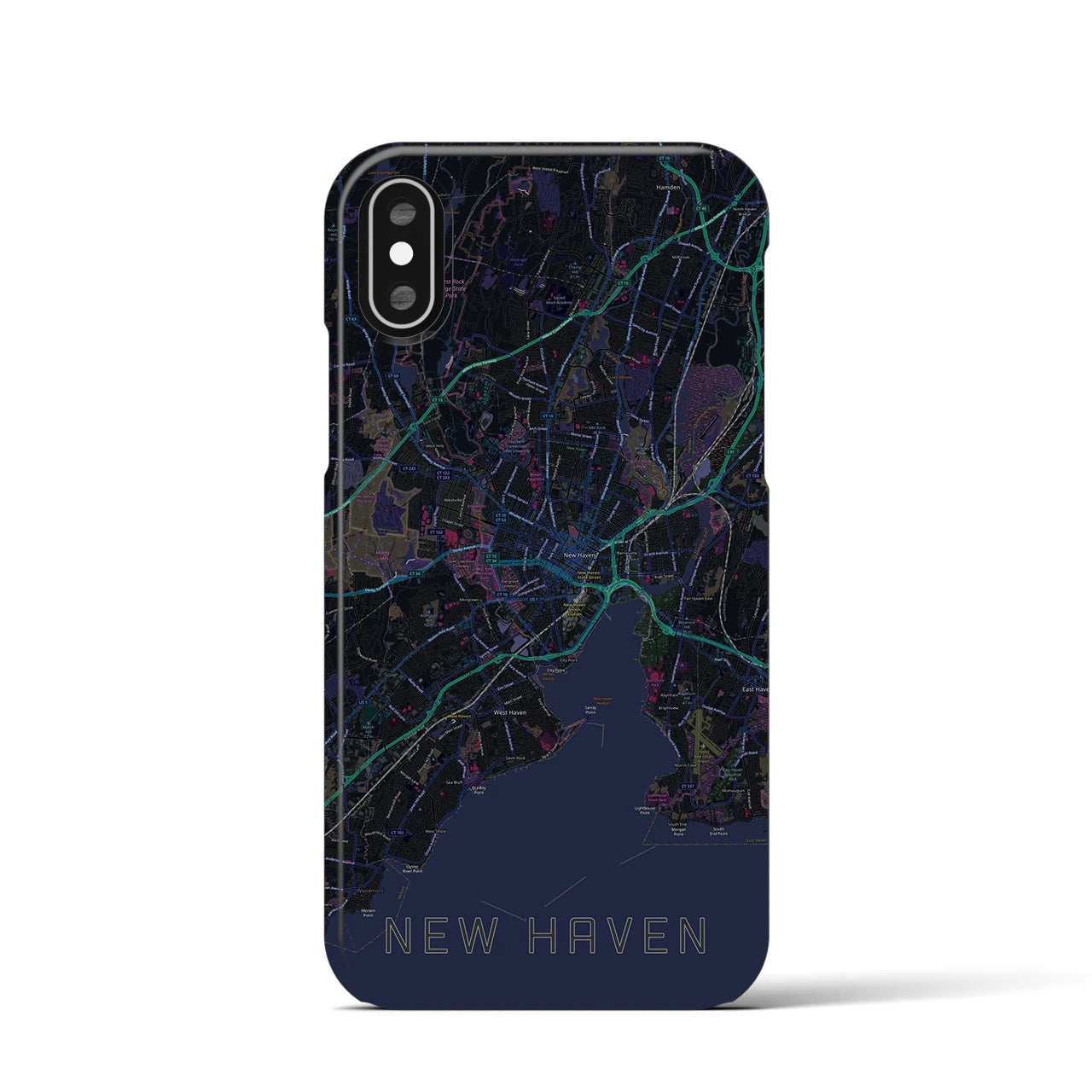 【ニューヘイブン】地図柄iPhoneケース（バックカバータイプ・ブラック）iPhone XS / X 用