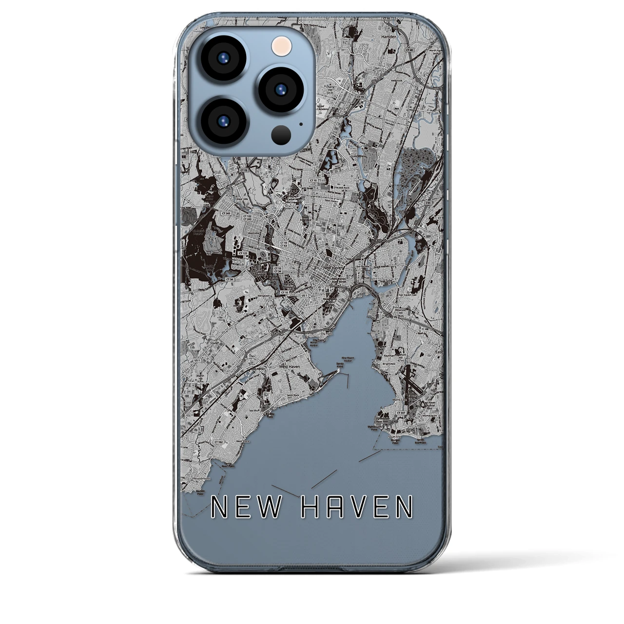 【ニューヘイブン】地図柄iPhoneケース（クリアタイプ・モノトーン）iPhone 13 Pro Max 用