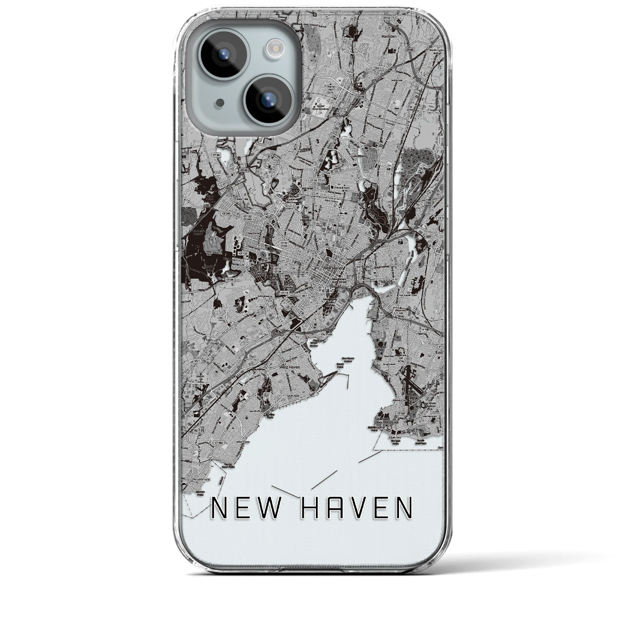 【ニューヘイブン】地図柄iPhoneケース（クリアタイプ・モノトーン）iPhone 15 Plus 用
