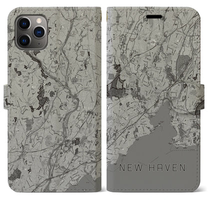 【ニューヘイブン（アメリカ）】地図柄iPhoneケース（手帳タイプ）モノトーン・iPhone 11 Pro Max 用