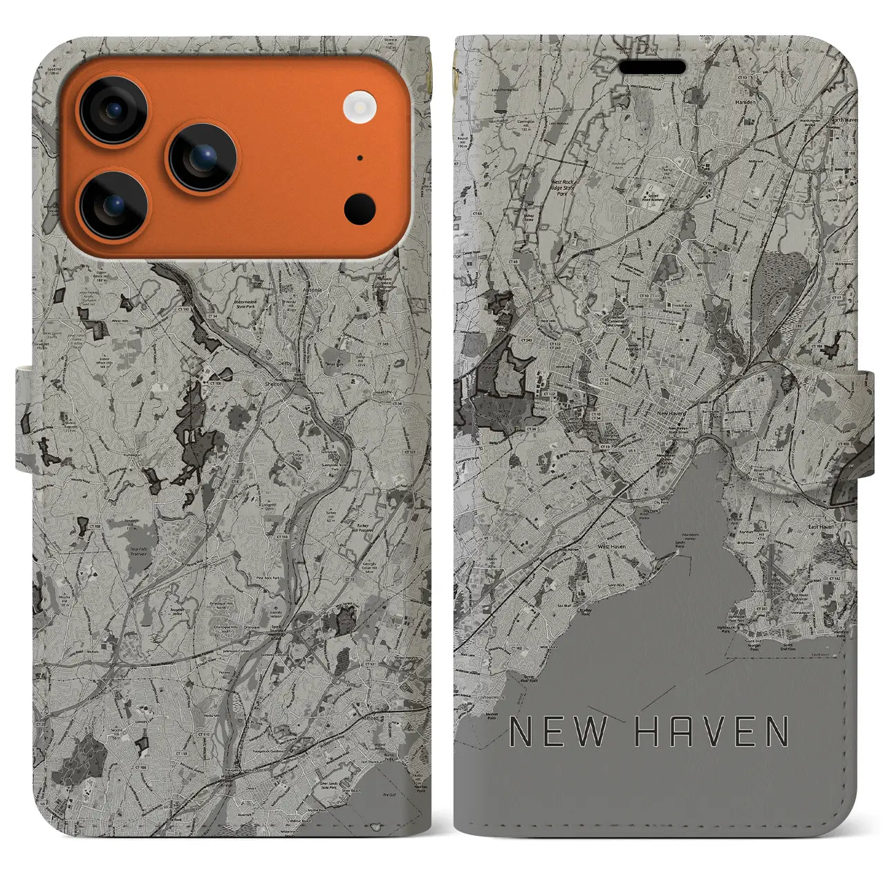 【ニューヘイブン（アメリカ）】地図柄iPhoneケース（手帳タイプ）