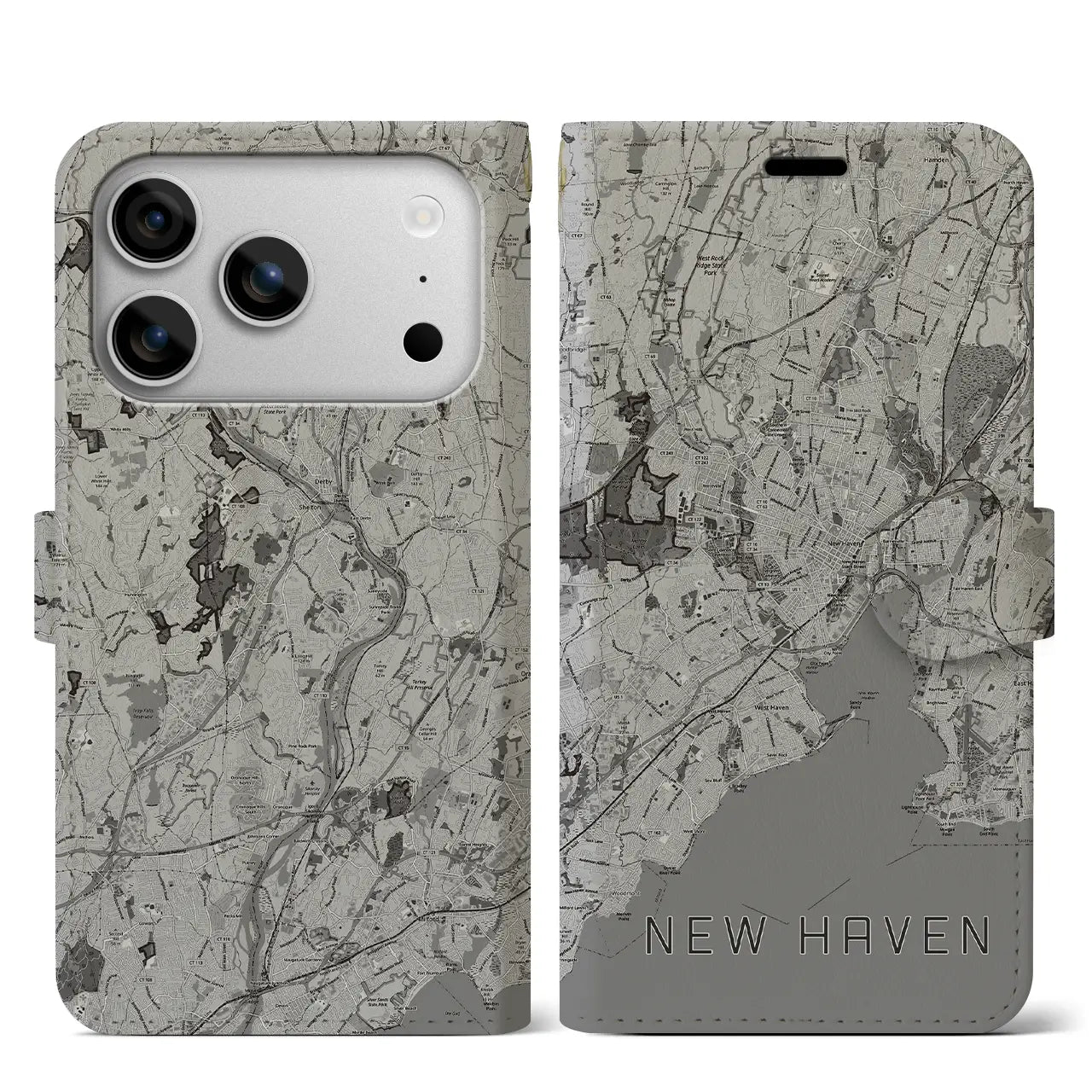 【ニューヘイブン（アメリカ）】地図柄iPhoneケース（手帳タイプ）