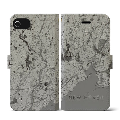 【ニューヘイブン（アメリカ）】地図柄iPhoneケース（手帳タイプ）モノトーン・iPhone SE（第3 / 第2世代） / 8 / 7 / 6s / 6 用