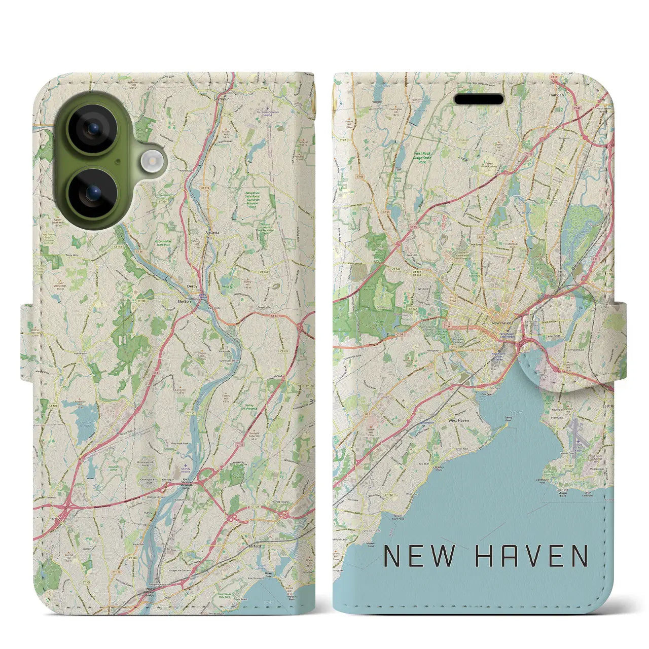 【ニューヘイブン（アメリカ）】地図柄iPhoneケース（手帳タイプ）