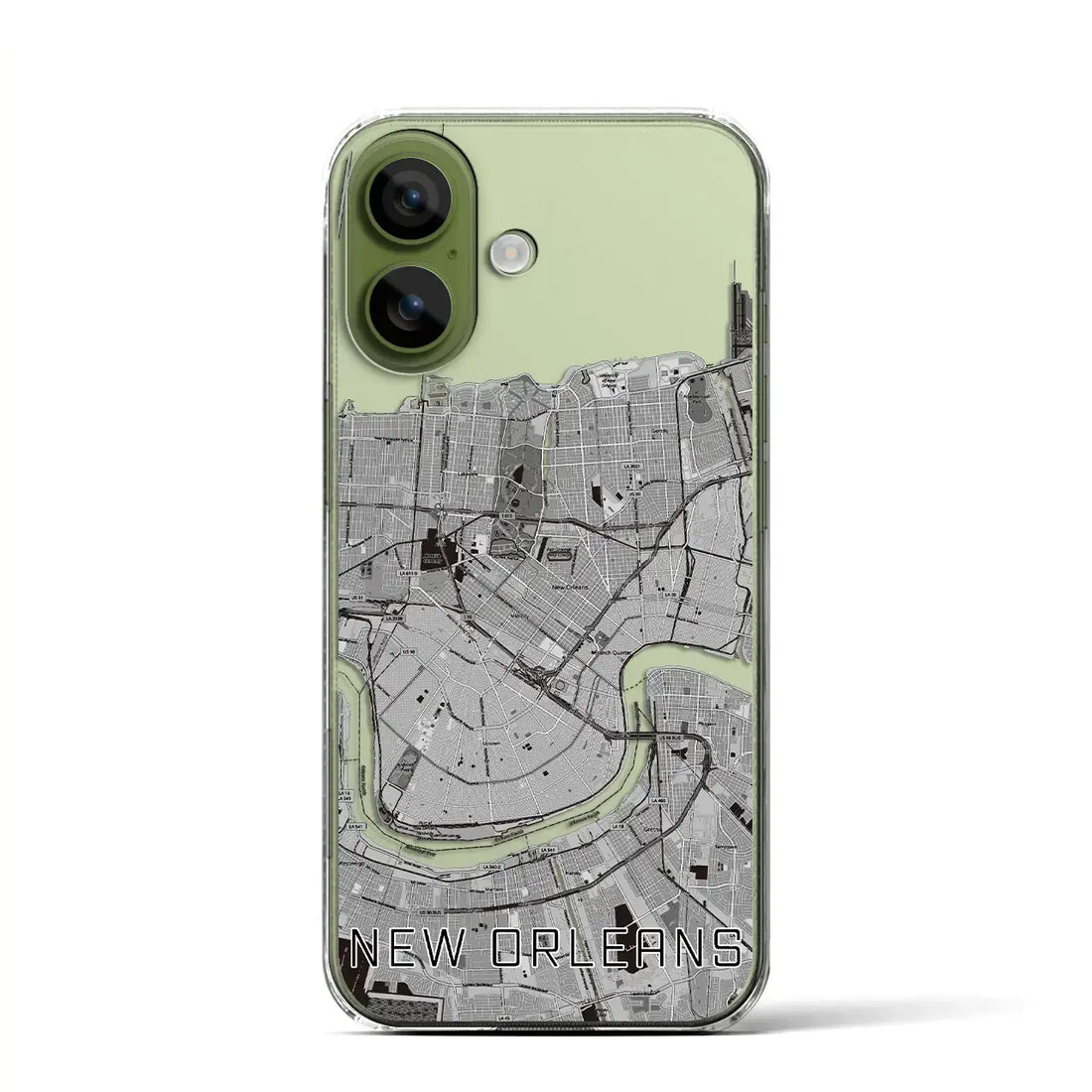 【ニューオーリンズ（アメリカ）】地図柄iPhoneケース（クリアタイプ）モノトーン・iPhone 17 Pro Max 用