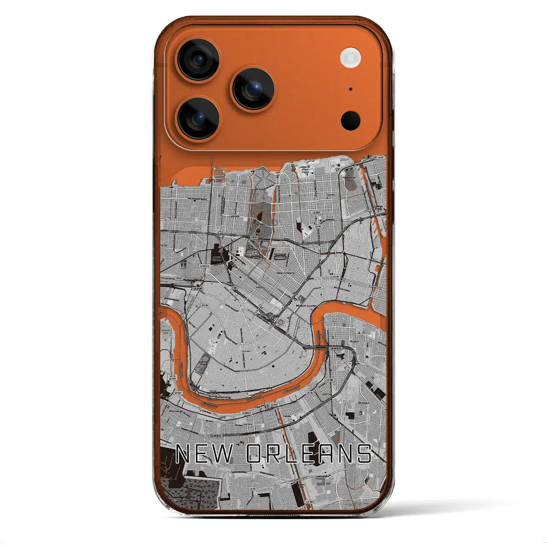 【ニューオーリンズ（アメリカ）】地図柄iPhoneケース（クリアタイプ）モノトーン・iPhone 17 Pro Max 用