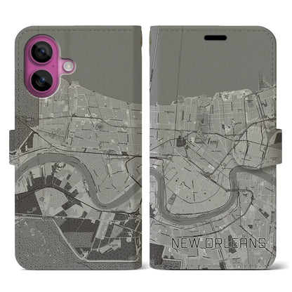 【ニューオーリンズ（アメリカ）】地図柄iPhoneケース（手帳タイプ）モノトーン・iPhone 16 Pro 用
