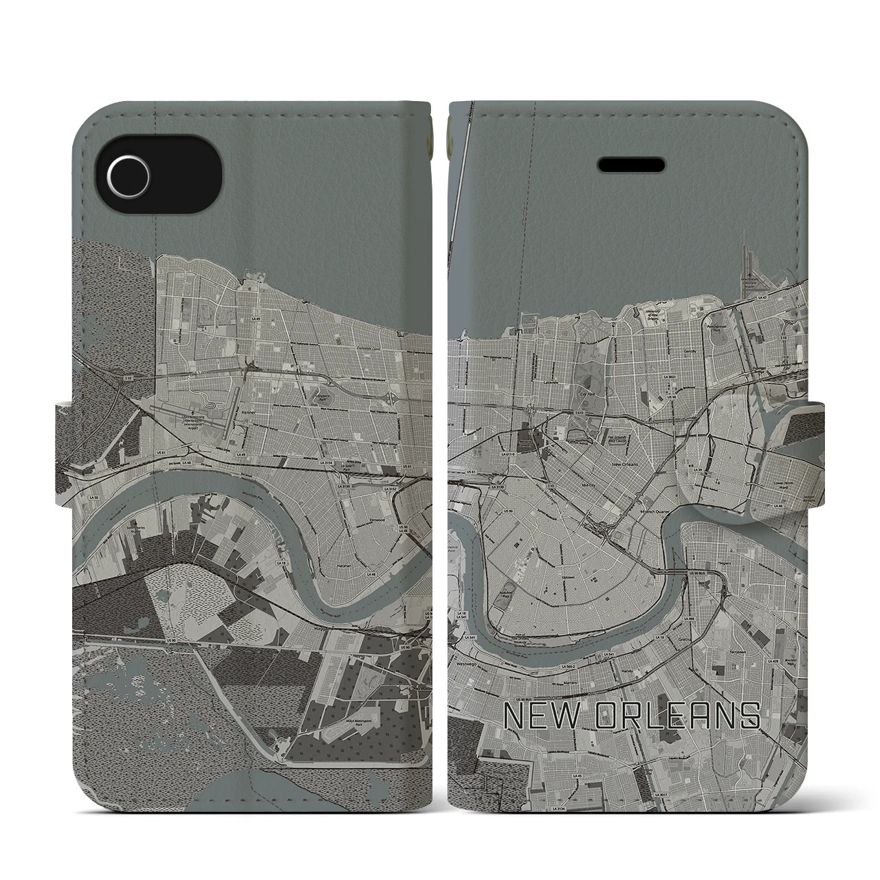 【ニューオーリンズ】地図柄iPhoneケース（手帳両面タイプ・モノトーン）iPhone SE（第3 / 第2世代） / 8 / 7 / 6s / 6 用