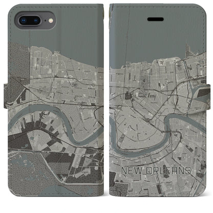 【ニューオーリンズ（アメリカ）】地図柄iPhoneケース（手帳タイプ）モノトーン・iPhone 8Plus /7Plus / 6sPlus / 6Plus 用