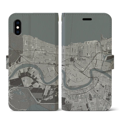 【ニューオーリンズ（アメリカ）】地図柄iPhoneケース（手帳タイプ）モノトーン・iPhone XS / X 用