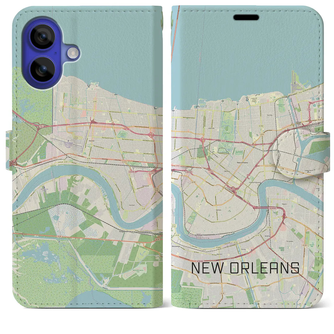 【ニューオーリンズ(アメリカ)】地図柄iPhoneケース(手帳タイプ)ナチュラル・iPhone 16 Pro Max 用