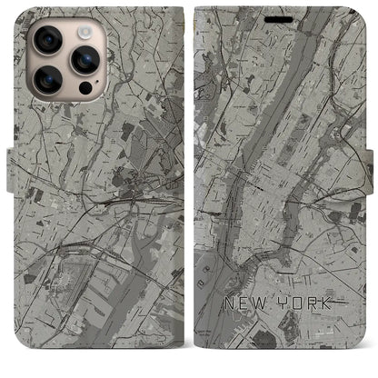 【ニューヨーク（アメリカ）】地図柄iPhoneケース（手帳タイプ）モノトーン・iPhone 16 Plus 用