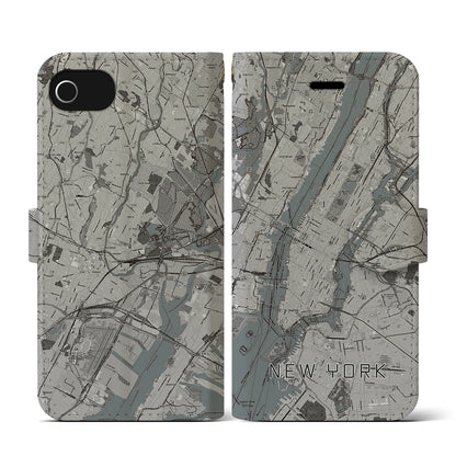【ニューヨーク（アメリカ）】地図柄iPhoneケース（手帳タイプ）モノトーン・iPhone SE（第3 / 第2世代） / 8 / 7 / 6s / 6 用