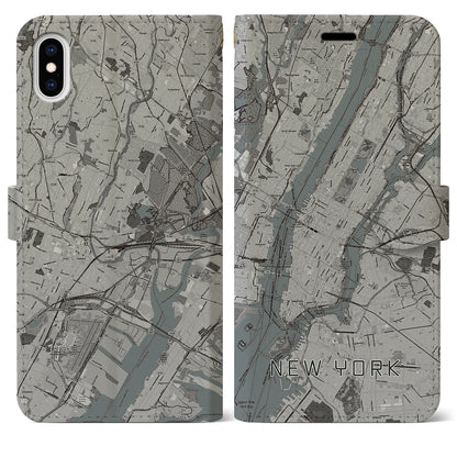 【ニューヨーク（アメリカ）】地図柄iPhoneケース（手帳タイプ）モノトーン・iPhone XS Max 用