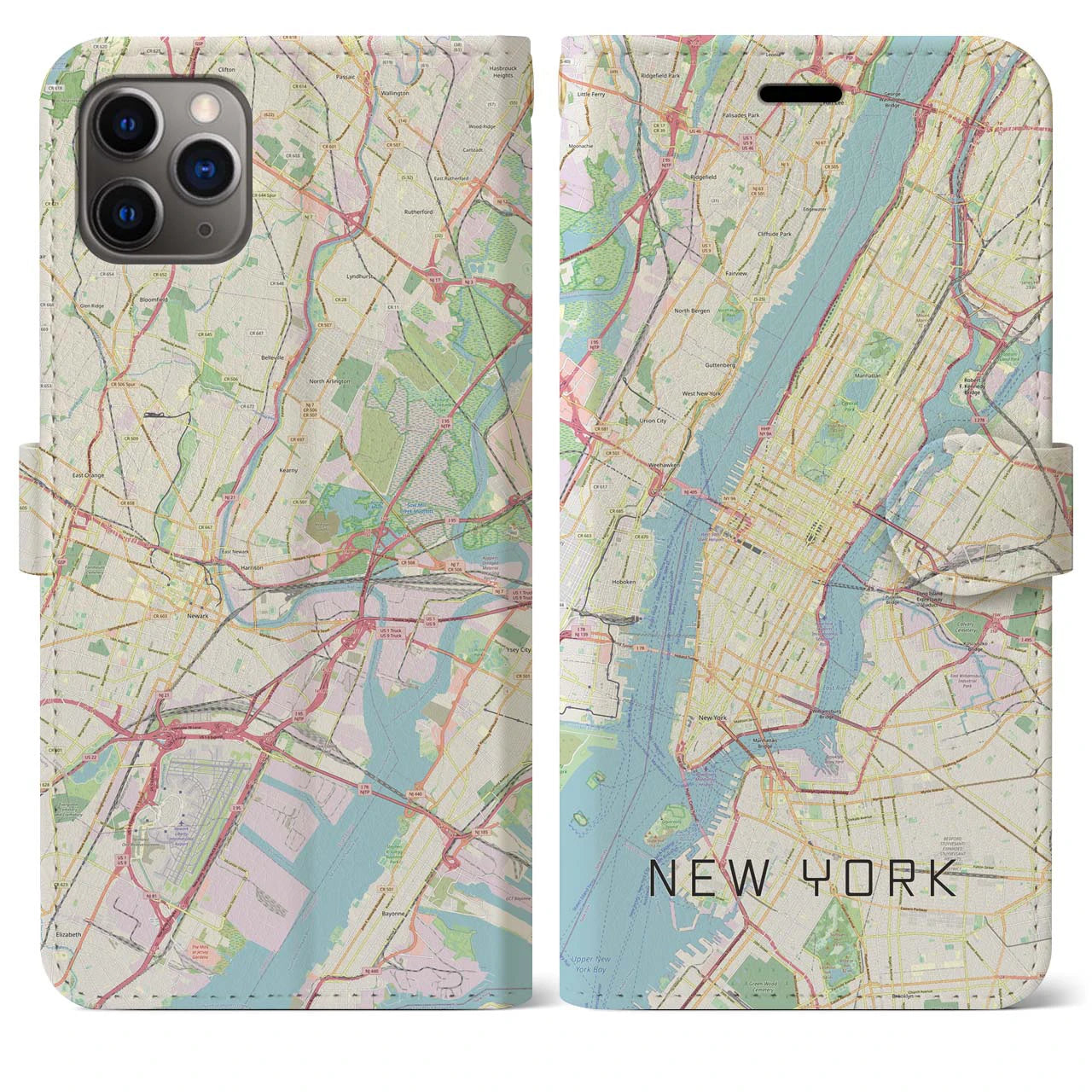 【ニューヨーク】地図柄iPhoneケース（手帳両面タイプ・ナチュラル）iPhone 11 Pro Max 用