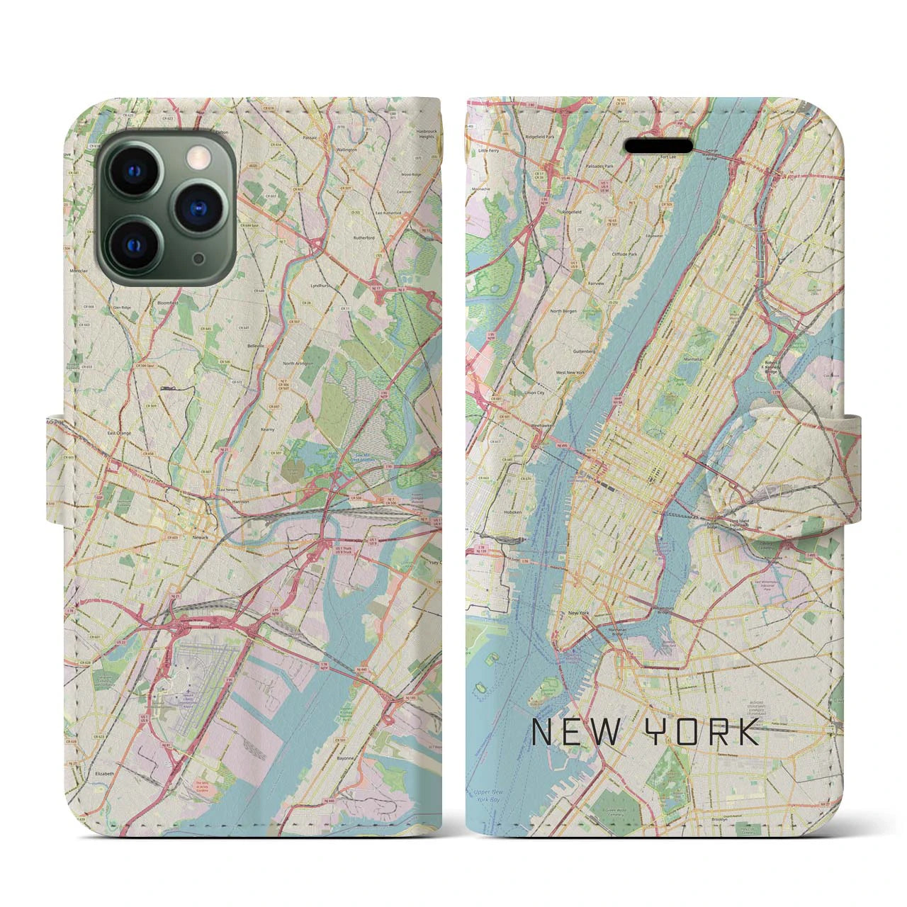 【ニューヨーク】地図柄iPhoneケース（手帳両面タイプ・ナチュラル）iPhone 11 Pro 用