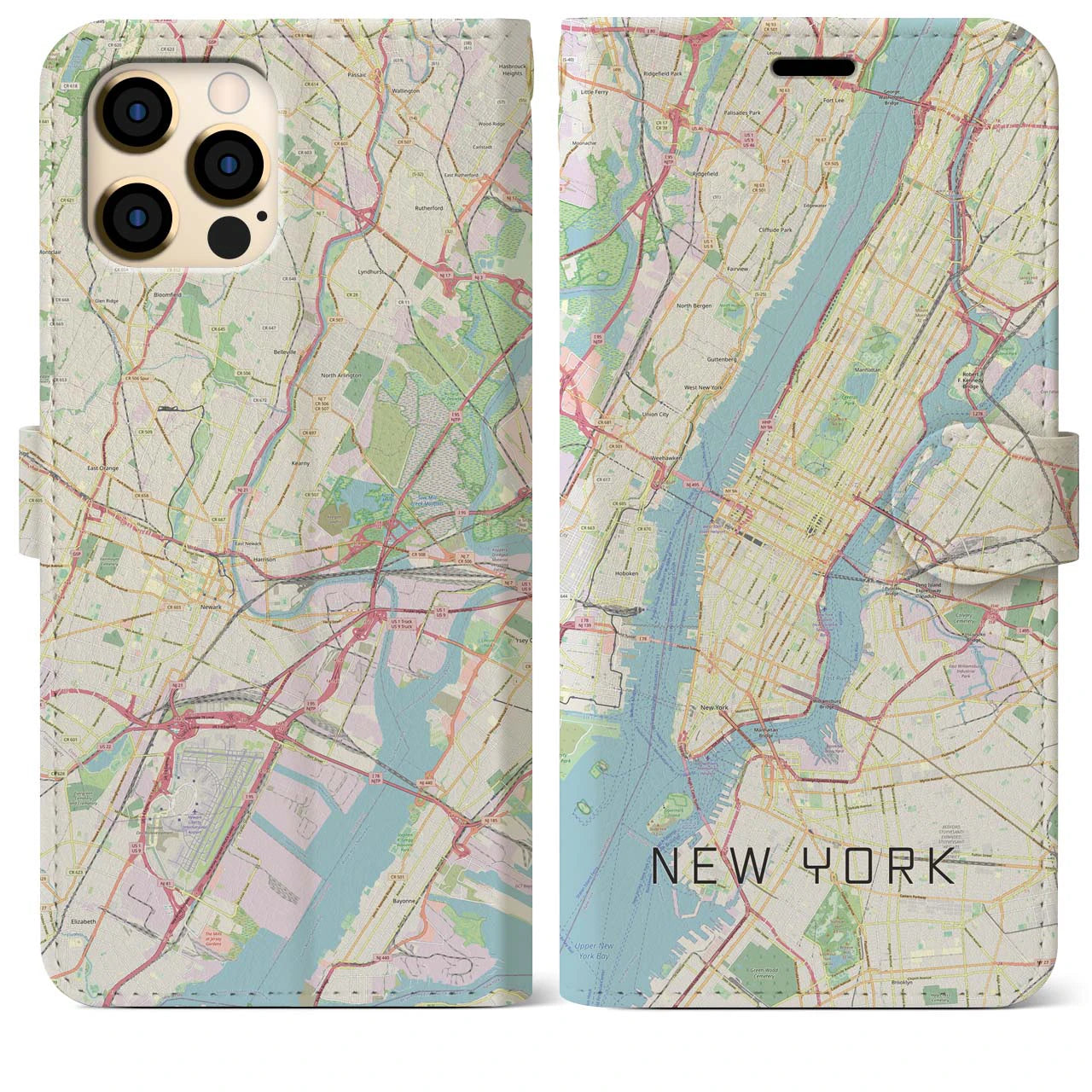 【ニューヨーク】地図柄iPhoneケース（手帳両面タイプ・ナチュラル）iPhone 12 Pro Max 用