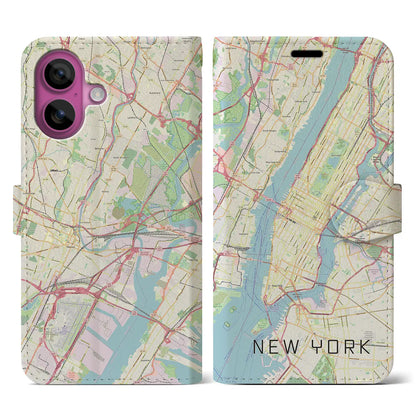 【ニューヨーク（アメリカ）】地図柄iPhoneケース（手帳タイプ）ナチュラル・iPhone 16 Pro 用