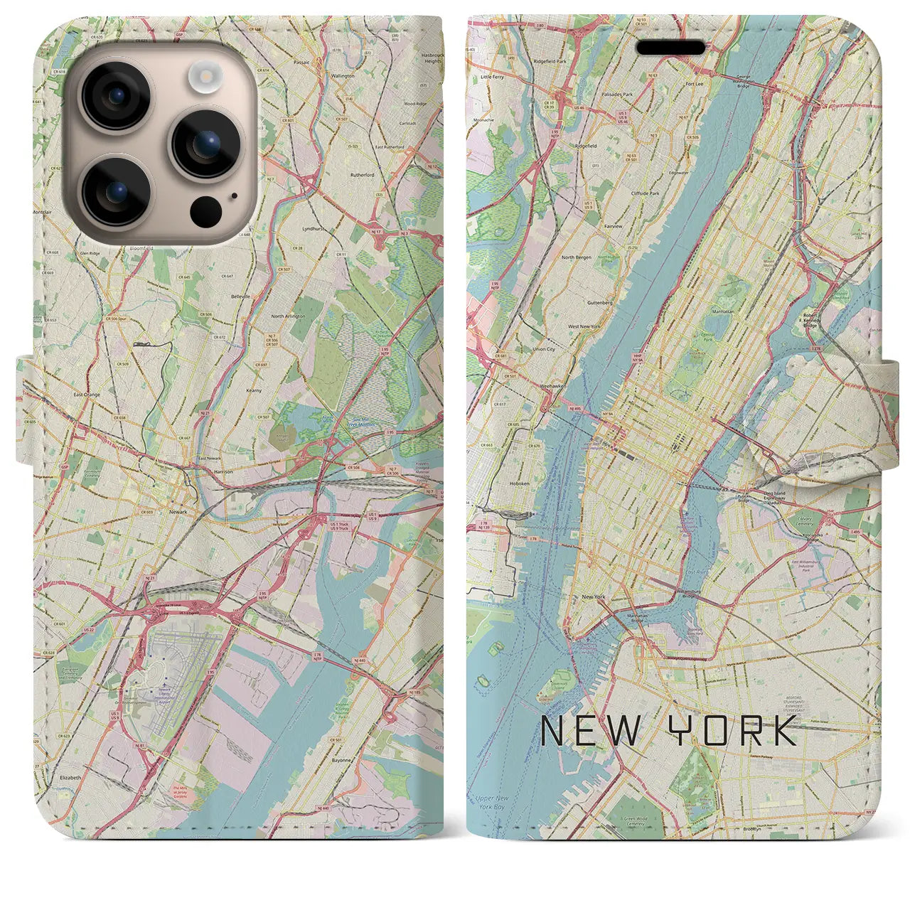 【ニューヨーク（アメリカ）】地図柄iPhoneケース（手帳タイプ）ナチュラル・iPhone 16 Plus 用