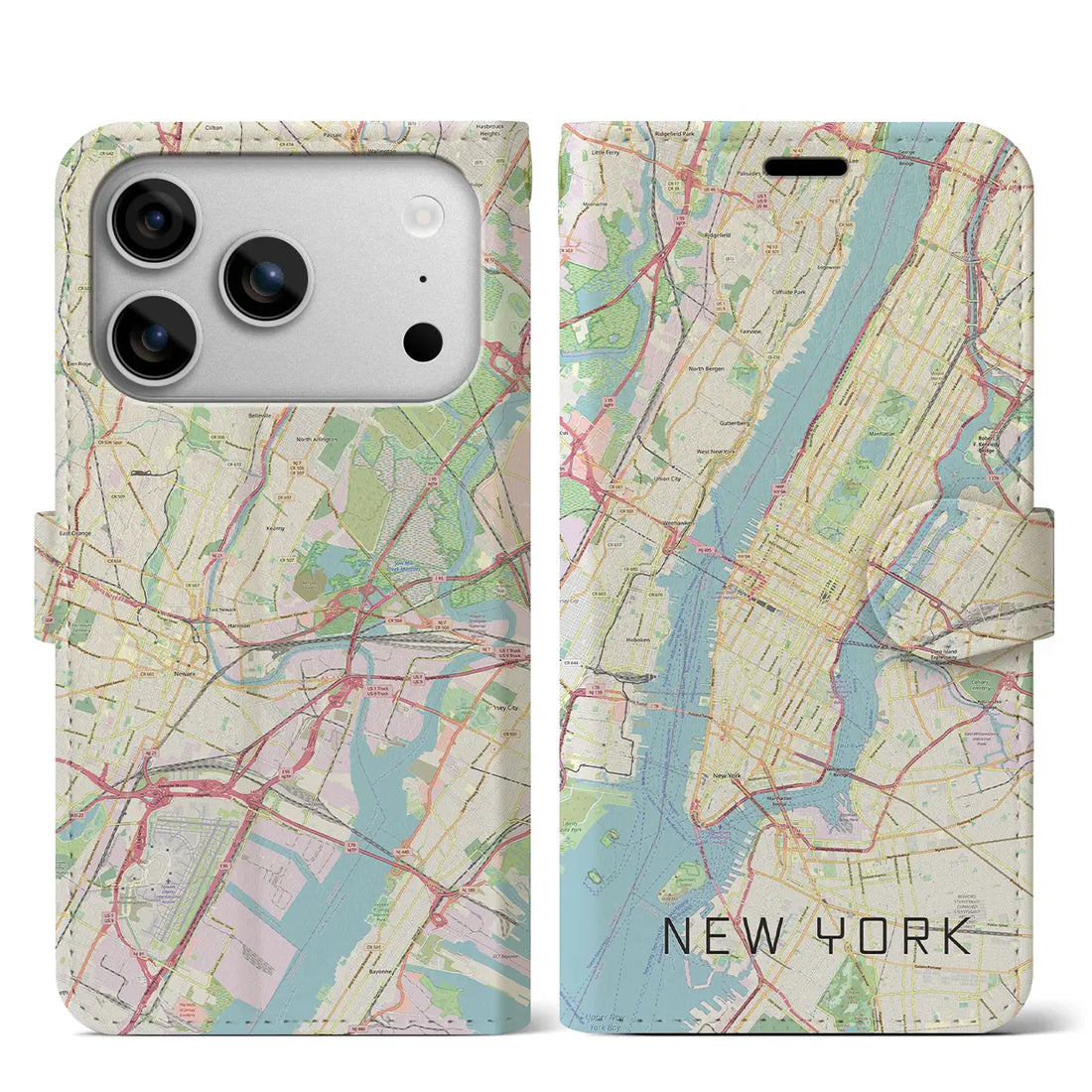 【ニューヨーク（アメリカ）】地図柄iPhoneケース（手帳タイプ）モノトーン・iPhone 17 Pro Max 用