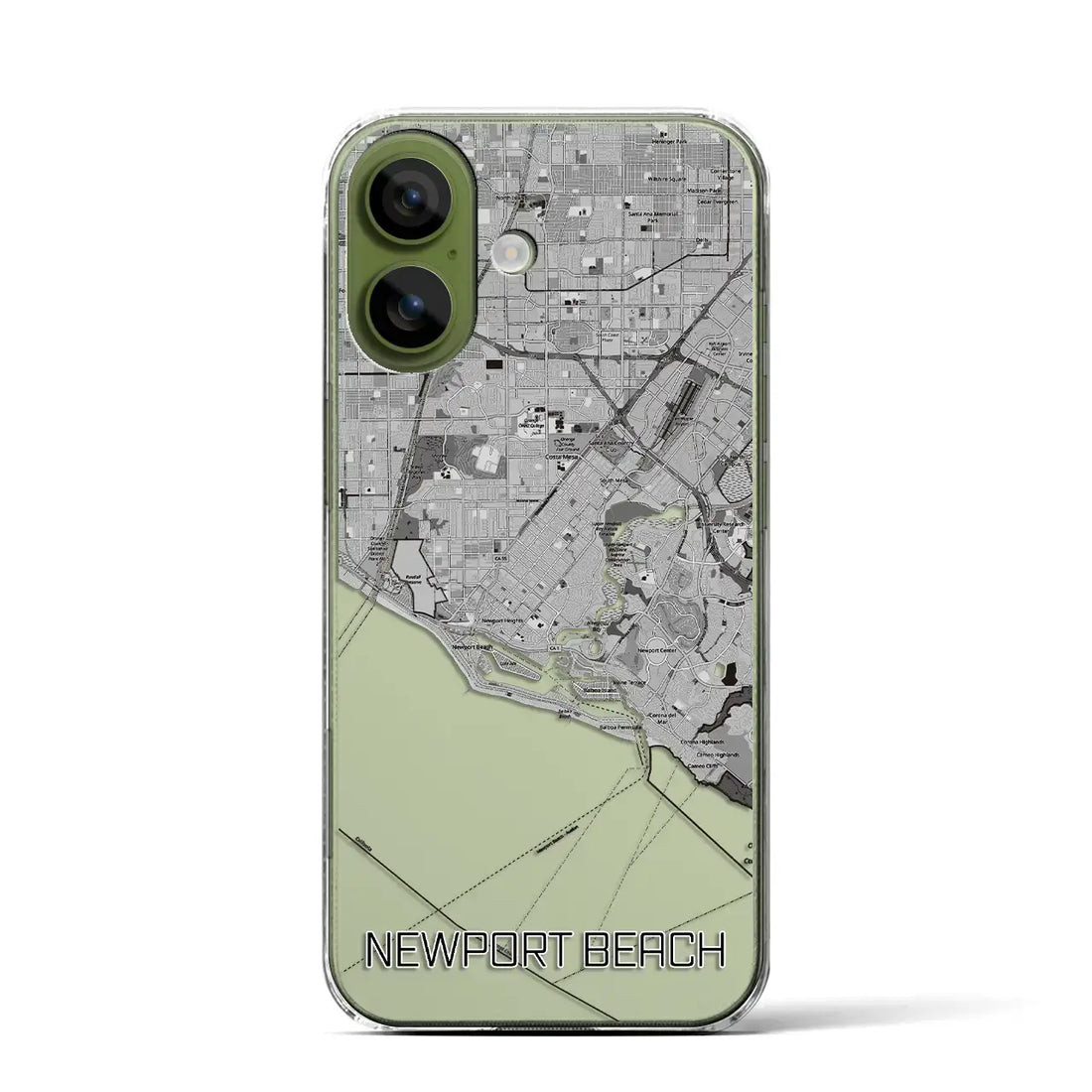 【ニューポートビーチ（アメリカ）】地図柄iPhoneケース（クリアタイプ）モノトーン・iPhone 17 Pro Max 用