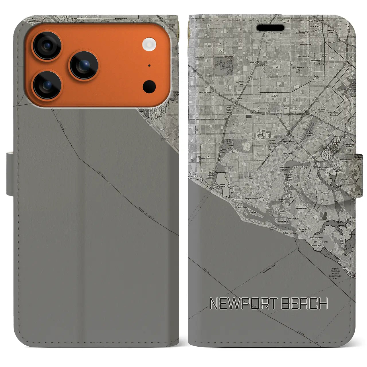 【ニューポートビーチ（アメリカ）】地図柄iPhoneケース（手帳タイプ）