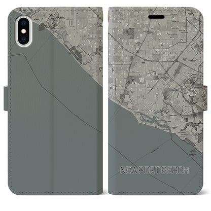 【ニューポートビーチ（アメリカ）】地図柄iPhoneケース（手帳タイプ）モノトーン・iPhone XS Max 用