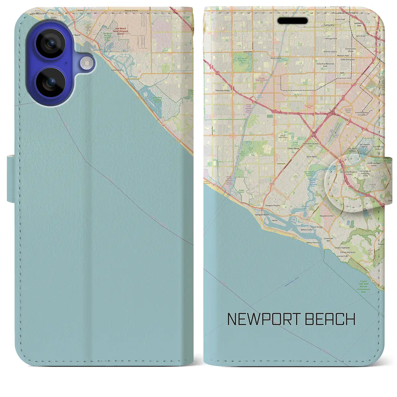 【ニューポートビーチ（アメリカ）】地図柄iPhoneケース（手帳タイプ）ナチュラル・iPhone 16 Pro Max 用