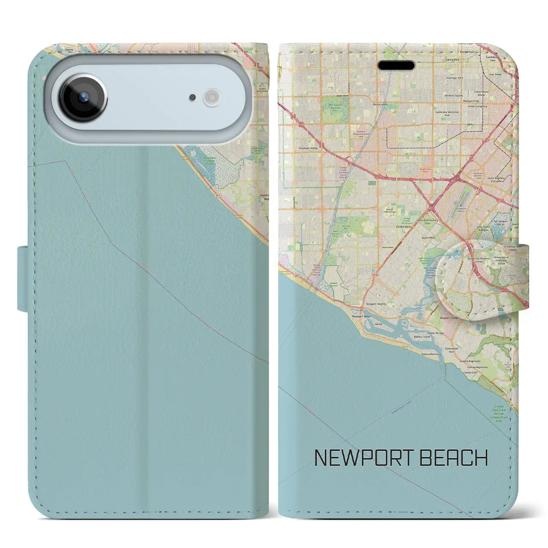 【ニューポートビーチ（アメリカ）】地図柄iPhoneケース（手帳タイプ）モノトーン・iPhone 17 Pro Max 用