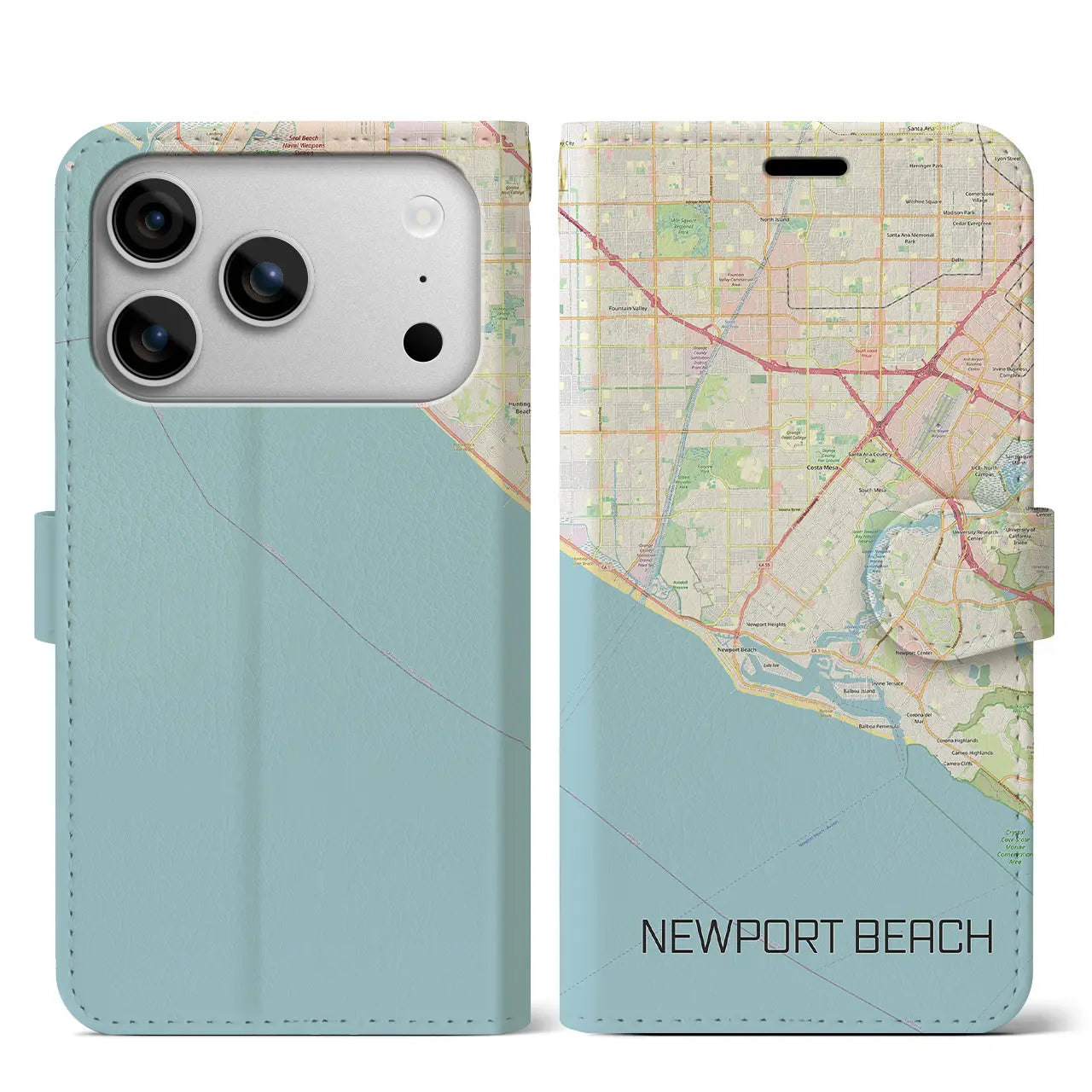 【ニューポートビーチ（アメリカ）】地図柄iPhoneケース（手帳タイプ）