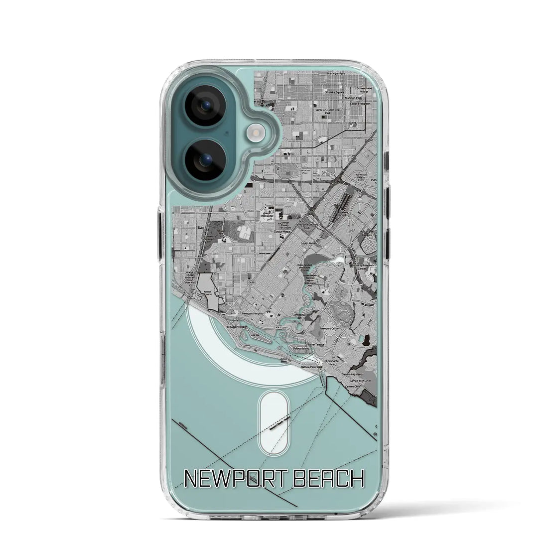 【ニューポートビーチ（アメリカ）】地図柄iPhoneケース（MagSafeタイプ）モノトーン・iPhone 16 Pro 用