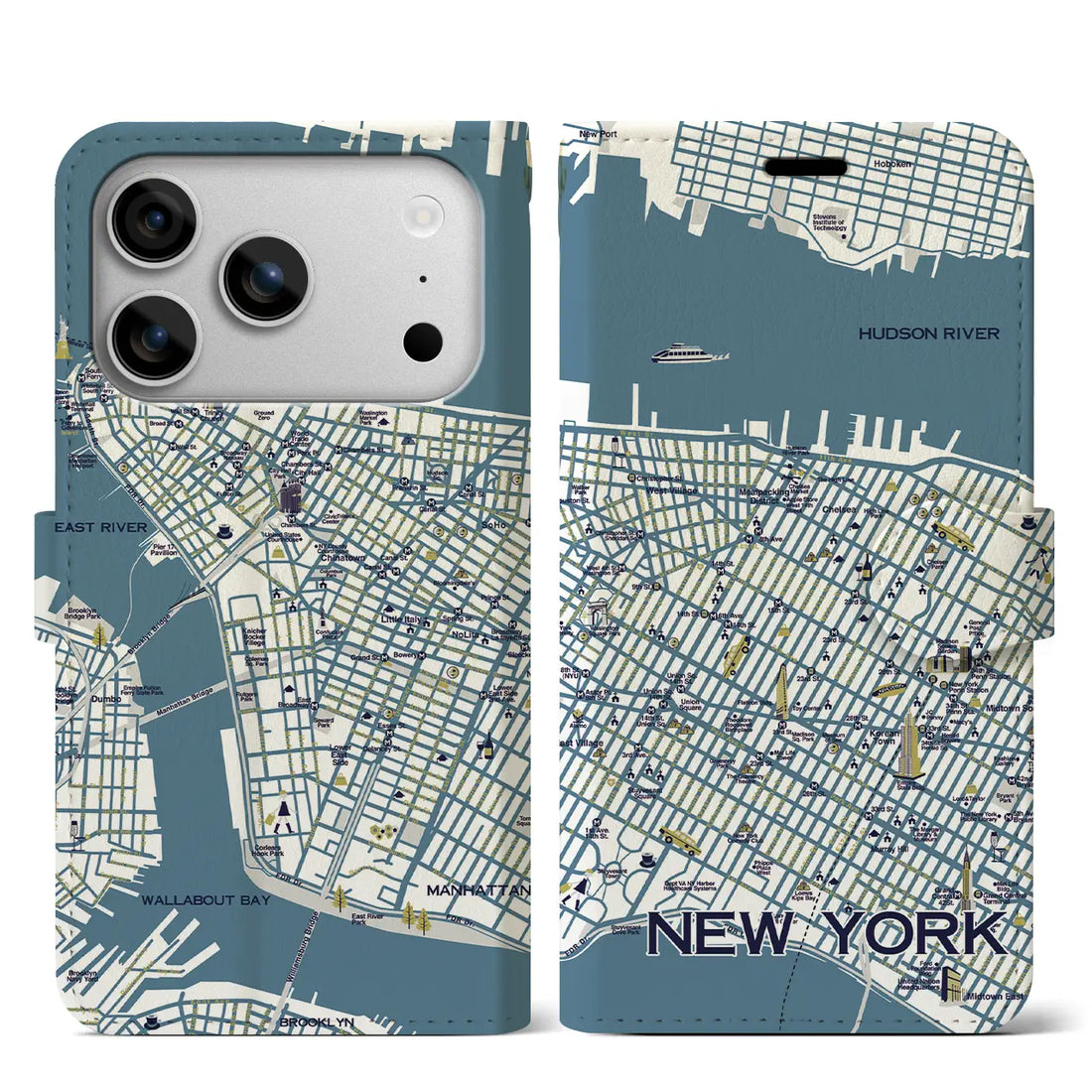 【ニューヨーク】イラストマップiPhoneケース（手帳タイプ）