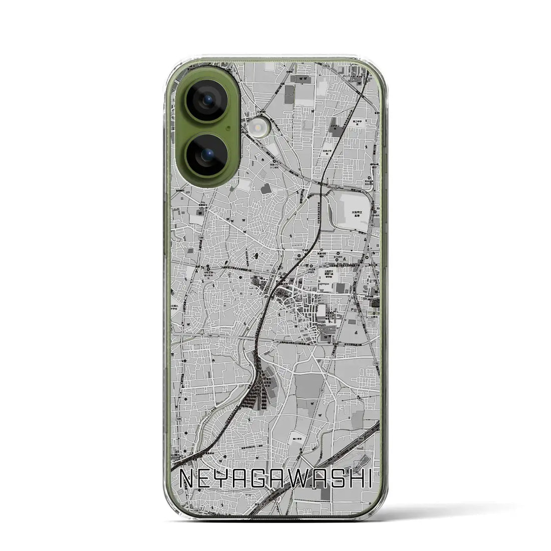 【寝屋川市（大阪府）】地図柄iPhoneケース（クリアタイプ）モノトーン・iPhone 17 Pro Max 用