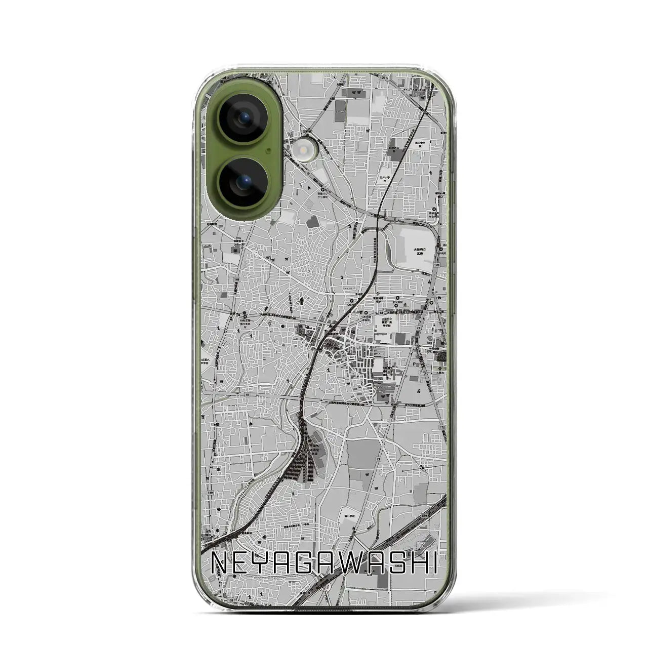 【寝屋川市（大阪府）】地図柄iPhoneケース（クリアタイプ）モノトーン・iPhone 17 Pro Max 用