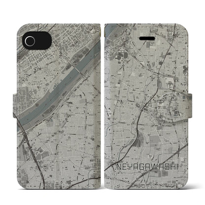 【寝屋川市（大阪府）】地図柄iPhoneケース（手帳タイプ）モノトーン・iPhone SE（第3 / 第2世代） / 8 / 7 / 6s / 6 用