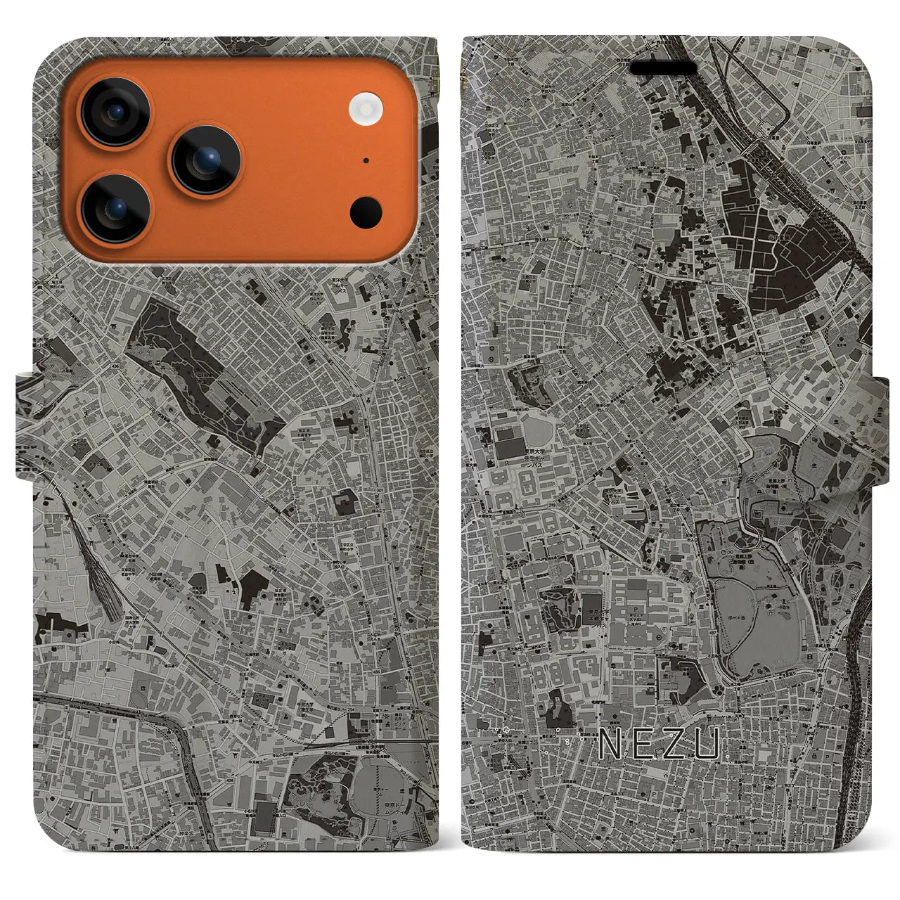 【根津（東京都）】地図柄iPhoneケース（手帳タイプ）