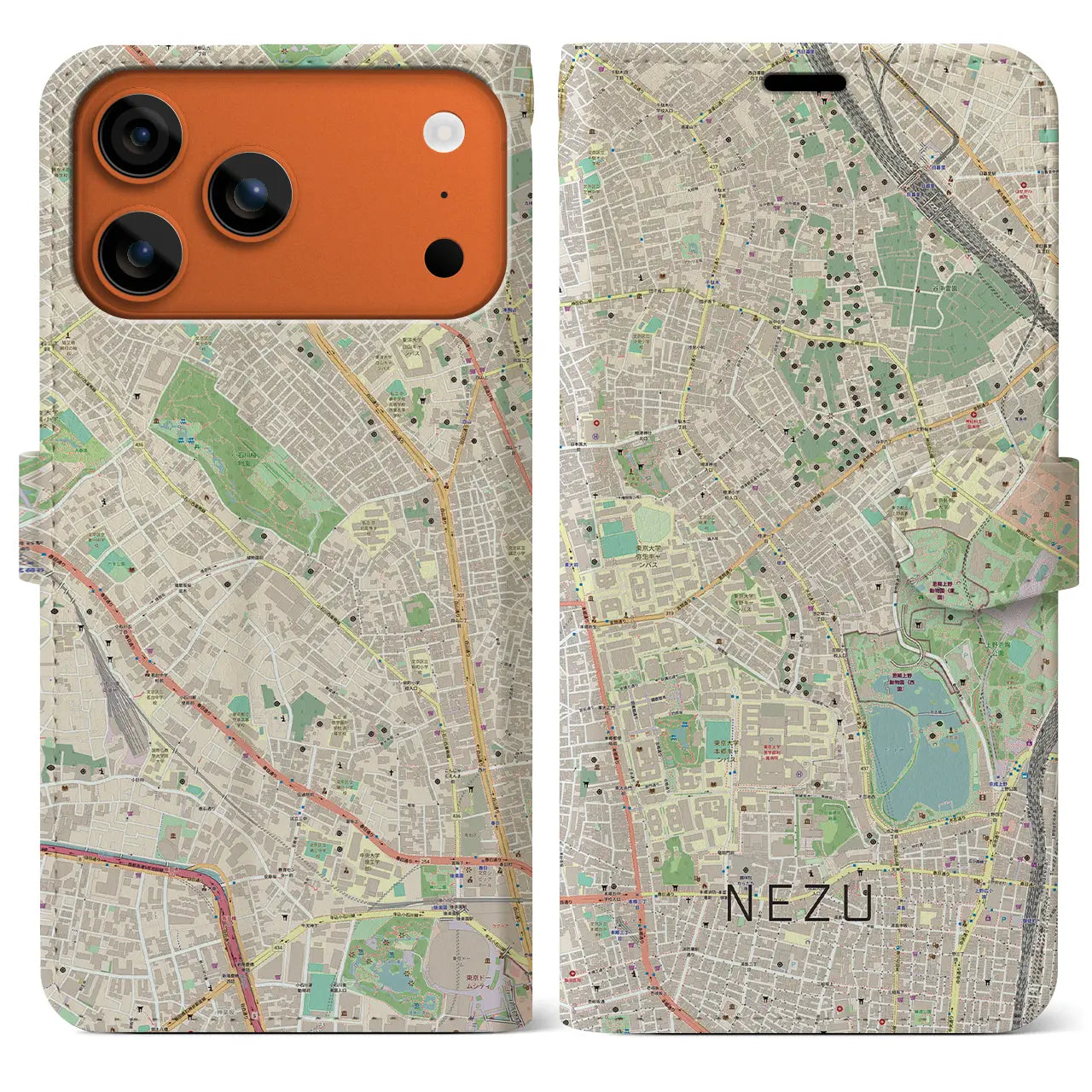 【根津（東京都）】地図柄iPhoneケース（手帳タイプ）