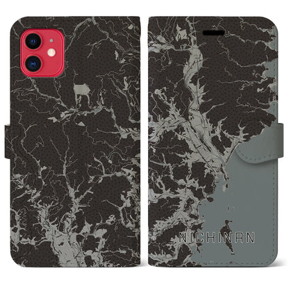 【日南（宮崎県）】地図柄iPhoneケース（手帳タイプ）モノトーン・iPhone 11 用