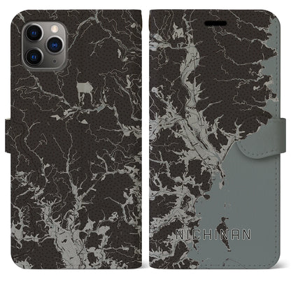 【日南（宮崎県）】地図柄iPhoneケース（手帳タイプ）モノトーン・iPhone 11 Pro Max 用