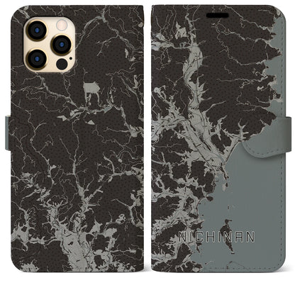 【日南（宮崎県）】地図柄iPhoneケース（手帳タイプ）モノトーン・iPhone 12 Pro Max 用