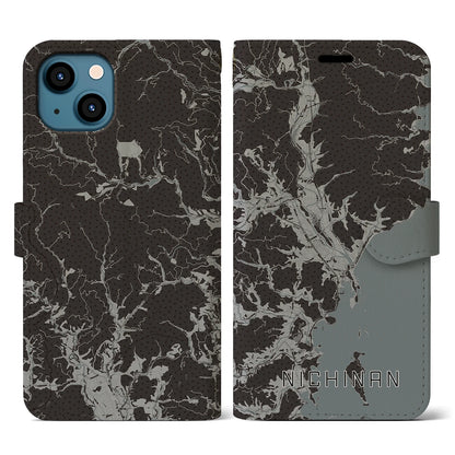 【日南（宮崎県）】地図柄iPhoneケース（手帳タイプ）モノトーン・iPhone 13 用