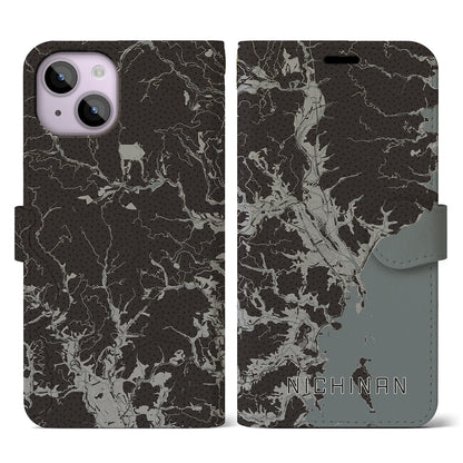 【日南（宮崎県）】地図柄iPhoneケース（手帳タイプ）モノトーン・iPhone 14 用