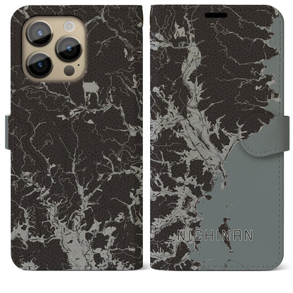 【日南（宮崎県）】地図柄iPhoneケース（手帳タイプ）モノトーン・iPhone 14 Pro Max 用