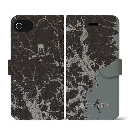 【日南（宮崎県）】地図柄iPhoneケース（手帳タイプ）モノトーン・iPhone SE（第3 / 第2世代） / 8 / 7 / 6s / 6 用