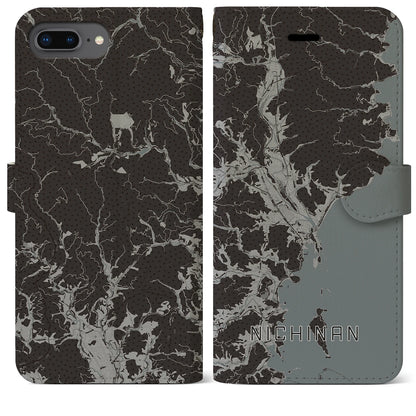 【日南（宮崎県）】地図柄iPhoneケース（手帳タイプ）モノトーン・iPhone 8Plus /7Plus / 6sPlus / 6Plus 用