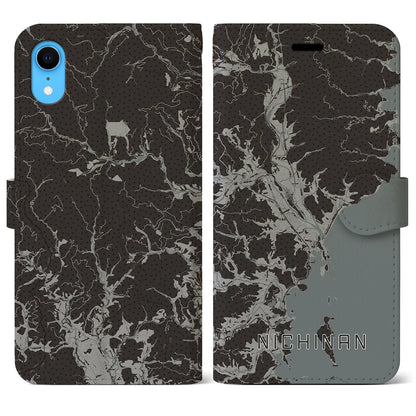 【日南（宮崎県）】地図柄iPhoneケース（手帳タイプ）モノトーン・iPhone XR 用