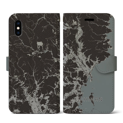 【日南（宮崎県）】地図柄iPhoneケース（手帳タイプ）モノトーン・iPhone XS / X 用