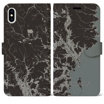 【日南（宮崎県）】地図柄iPhoneケース（手帳タイプ）モノトーン・iPhone XS Max 用